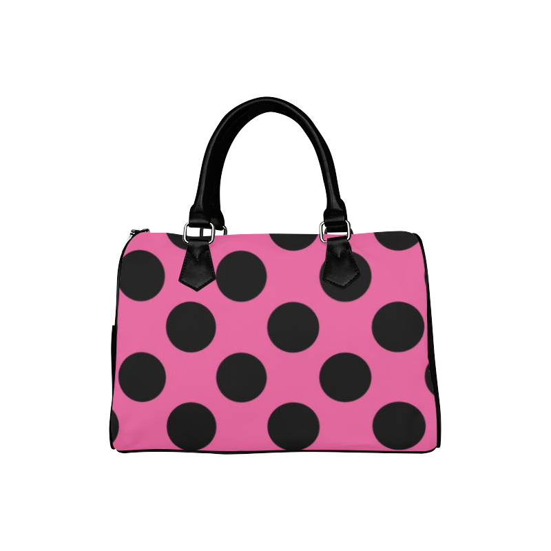 Large Black Pink Polka Dots Pattern Boston Handbag (Model 1621)