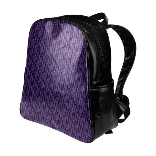 Gothic style Purple and Black Skulls Multi-Pockets Backpack (Model 1636)