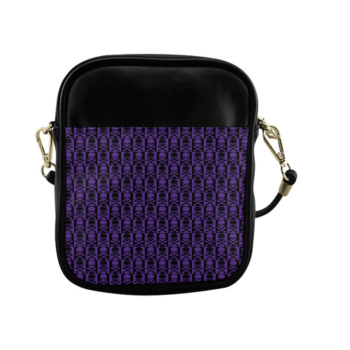 Gothic style Purple and Black Skulls Sling Bag (Model 1627)
