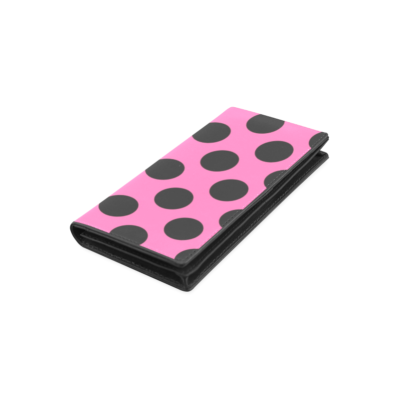Large Black Pink Polka Dots Pattern Women's Leather Wallet (Model 1611)