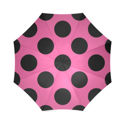Large Black Pink Polka Dots Pattern Foldable Umbrella (Model U01)