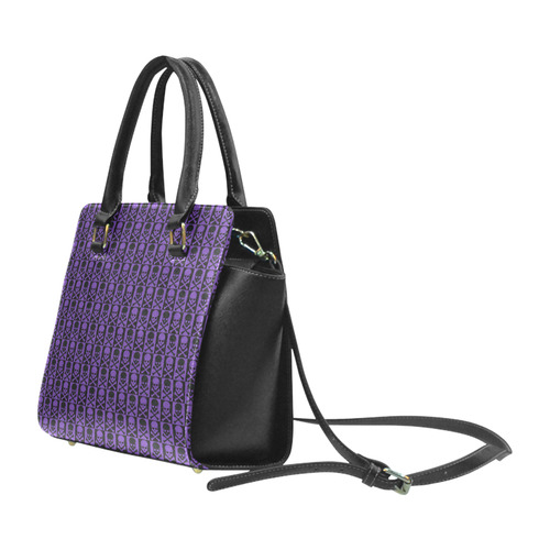 Gothic style Purple and Black Skulls Rivet Shoulder Handbag (Model 1645)