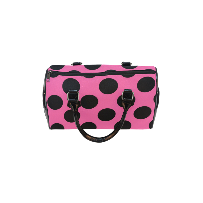 Large Black Pink Polka Dots Pattern Boston Handbag (Model 1621)