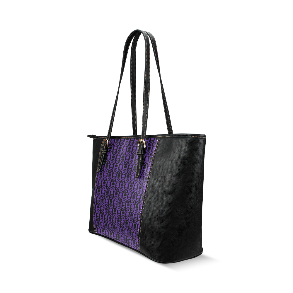 Gothic style Purple and Black Skulls Leather Tote Bag/Large (Model 1640)