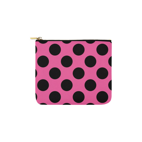 Large Black Pink Polka Dots Pattern Carry-All Pouch 6''x5''