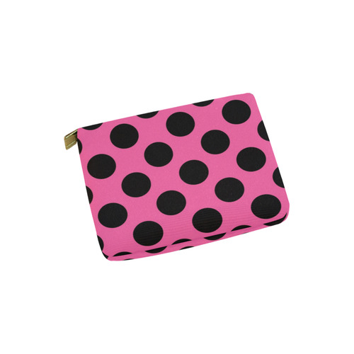 Large Black Pink Polka Dots Pattern Carry-All Pouch 6''x5''
