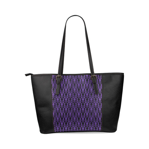 Gothic style Purple and Black Skulls Leather Tote Bag/Small (Model 1640)