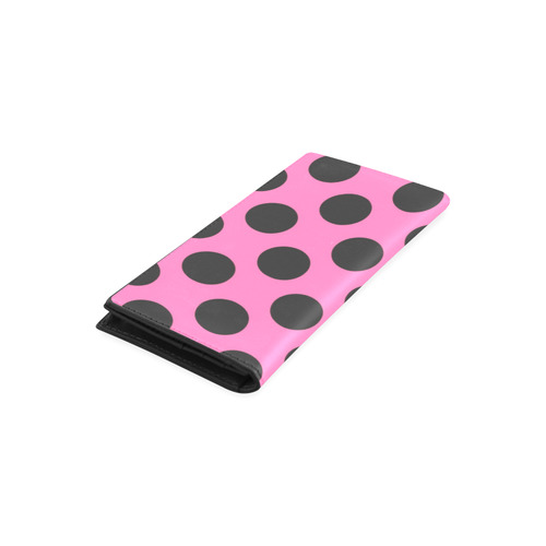 Large Black Pink Polka Dots Pattern Women's Leather Wallet (Model 1611)