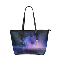 An Awesome Unicorn Beside A Magic Lake Leather Tote Bag/Small (Model 1651)