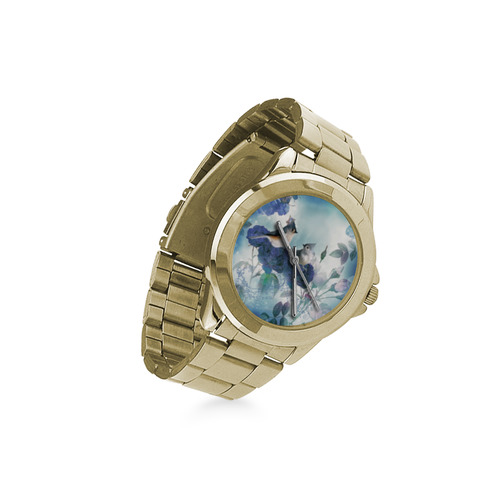 Cute birds with blue flowers Custom Gilt Watch(Model 101)