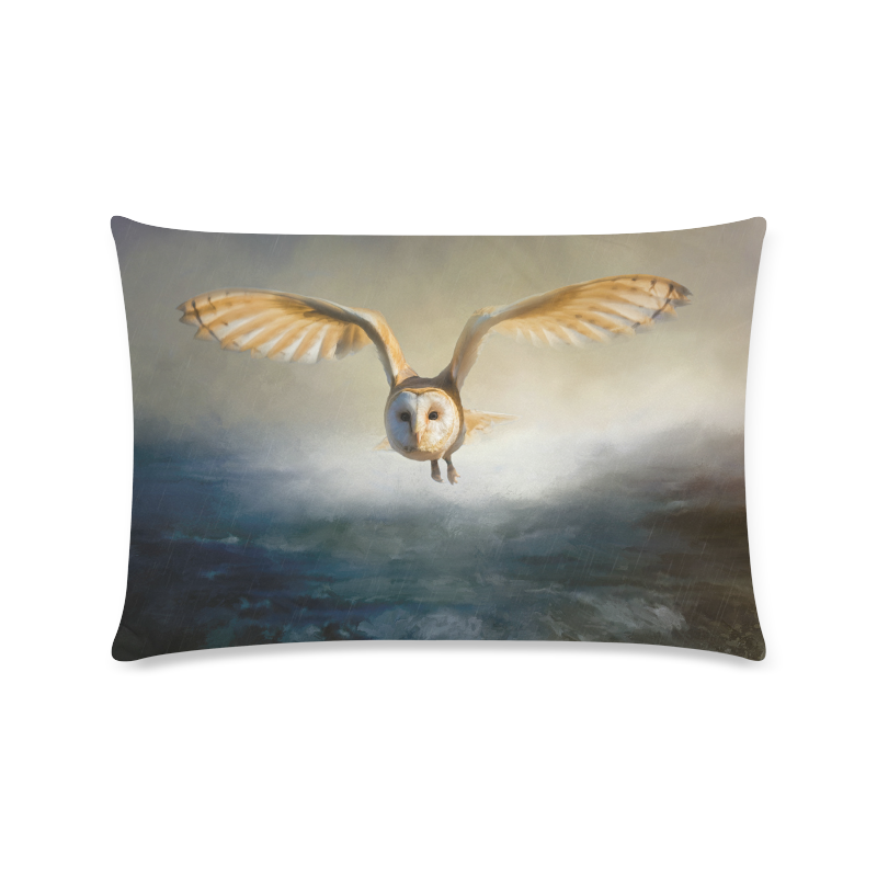 An barn owl flies over the lake Custom Rectangle Pillow Case 16"x24" (one side)