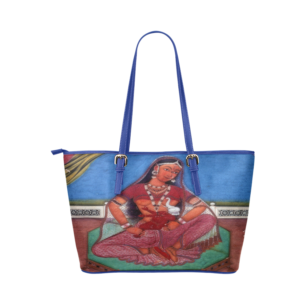 Deity Parvati with her Son Ganesha Leather Tote Bag/Small (Model 1651)