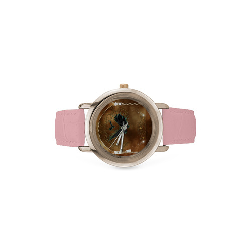 Aweseome fantasy birds Women's Rose Gold Leather Strap Watch(Model 201)
