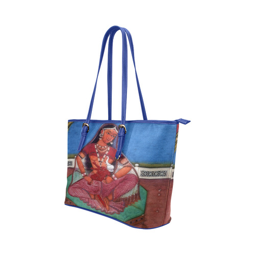 Deity Parvati with her Son Ganesha Leather Tote Bag/Small (Model 1651)