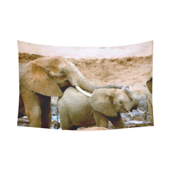 Geometric Effect Mother and Baby Elephant Cotton Linen Wall Tapestry 90"x 60"
