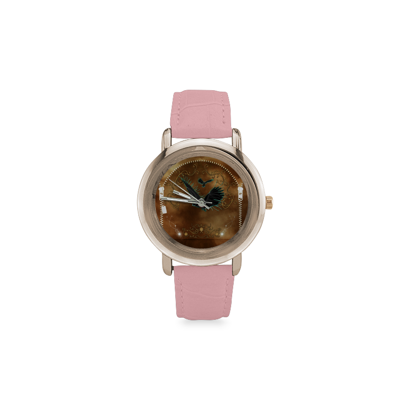 Aweseome fantasy birds Women's Rose Gold Leather Strap Watch(Model 201)