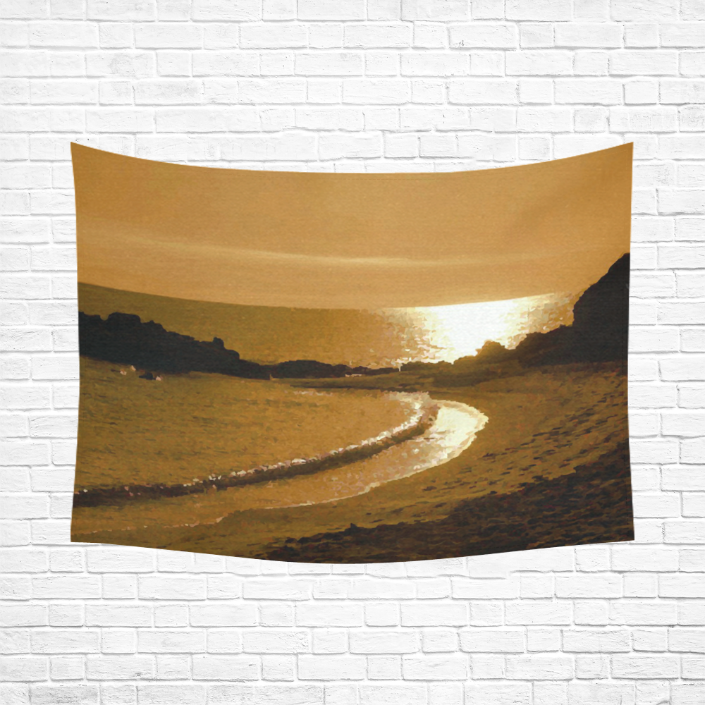 Cliffs on Beach at Sunset Landscape Cotton Linen Wall Tapestry 80"x 60"