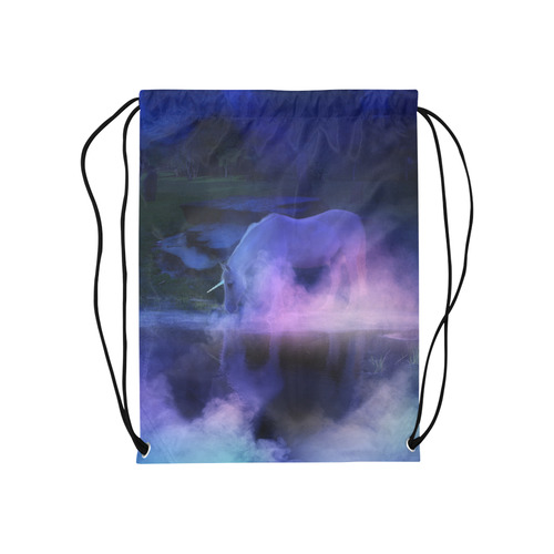 An Awesome Unicorn Beside A Magic Lake Medium Drawstring Bag Model 1604 (Twin Sides) 13.8"(W) * 18.1"(H)