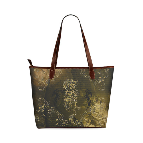 Wonderful chinese dragon in gold Shoulder Tote Bag (Model 1646)