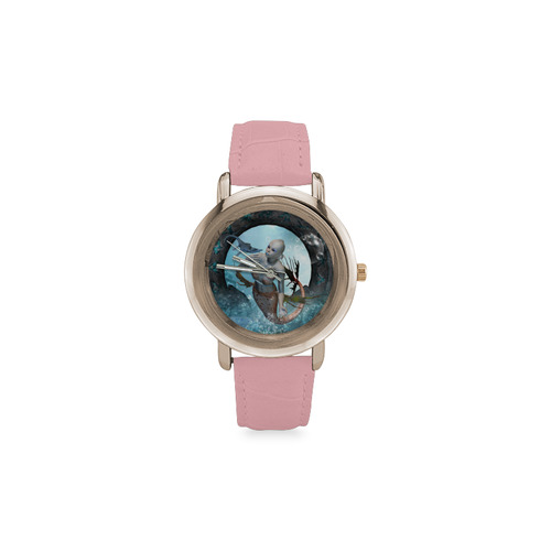 Beautiful mermaid with seadragon Women's Rose Gold Leather Strap Watch(Model 201)