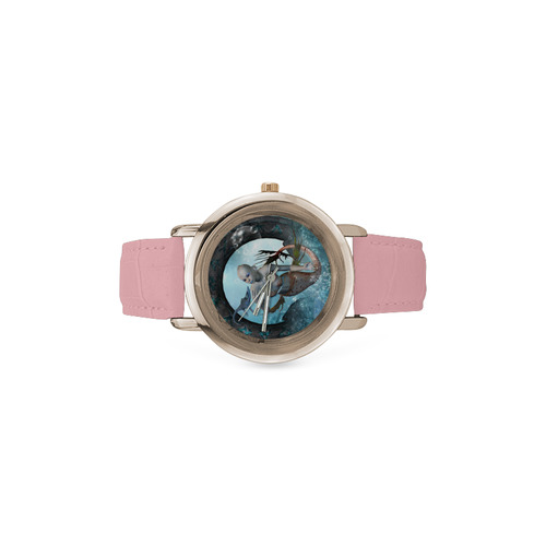 Beautiful mermaid with seadragon Women's Rose Gold Leather Strap Watch(Model 201)