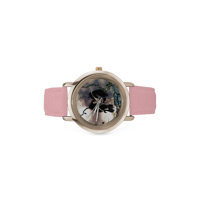 Wonderful dark swan fairy Women's Rose Gold Leather Strap Watch(Model 201)