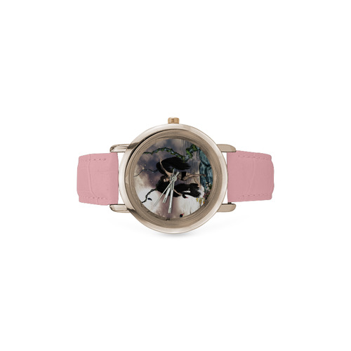 Wonderful dark swan fairy Women's Rose Gold Leather Strap Watch(Model 201)