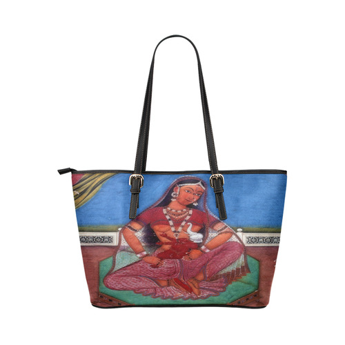 Deity Parvati with her Son Ganesha Leather Tote Bag/Large (Model 1651)