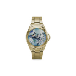 Cute birds with blue flowers Custom Gilt Watch(Model 101)