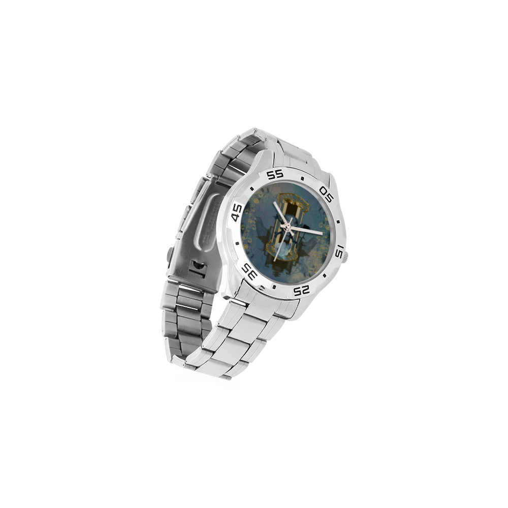 The blue skull with crow Men's Stainless Steel Analog Watch(Model 108)