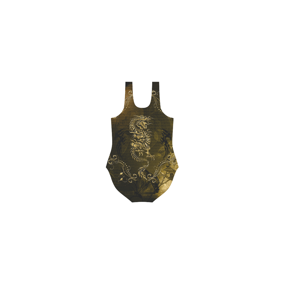 Wonderful chinese dragon in gold Vest One Piece Swimsuit (Model S04)