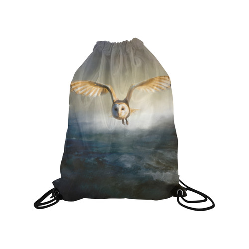 An barn owl flies over the lake Medium Drawstring Bag Model 1604 (Twin Sides) 13.8"(W) * 18.1"(H)