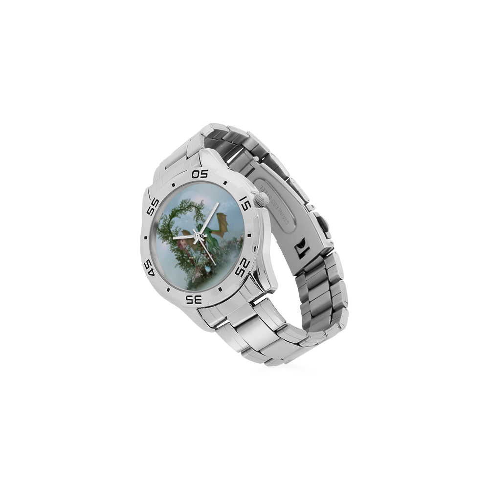 The dragon with cute fairy Men's Stainless Steel Analog Watch(Model 108)