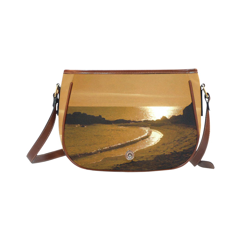 Cliffs on Beach at Sunset Landscape Saddle Bag/Small (Model 1649) Full Customization