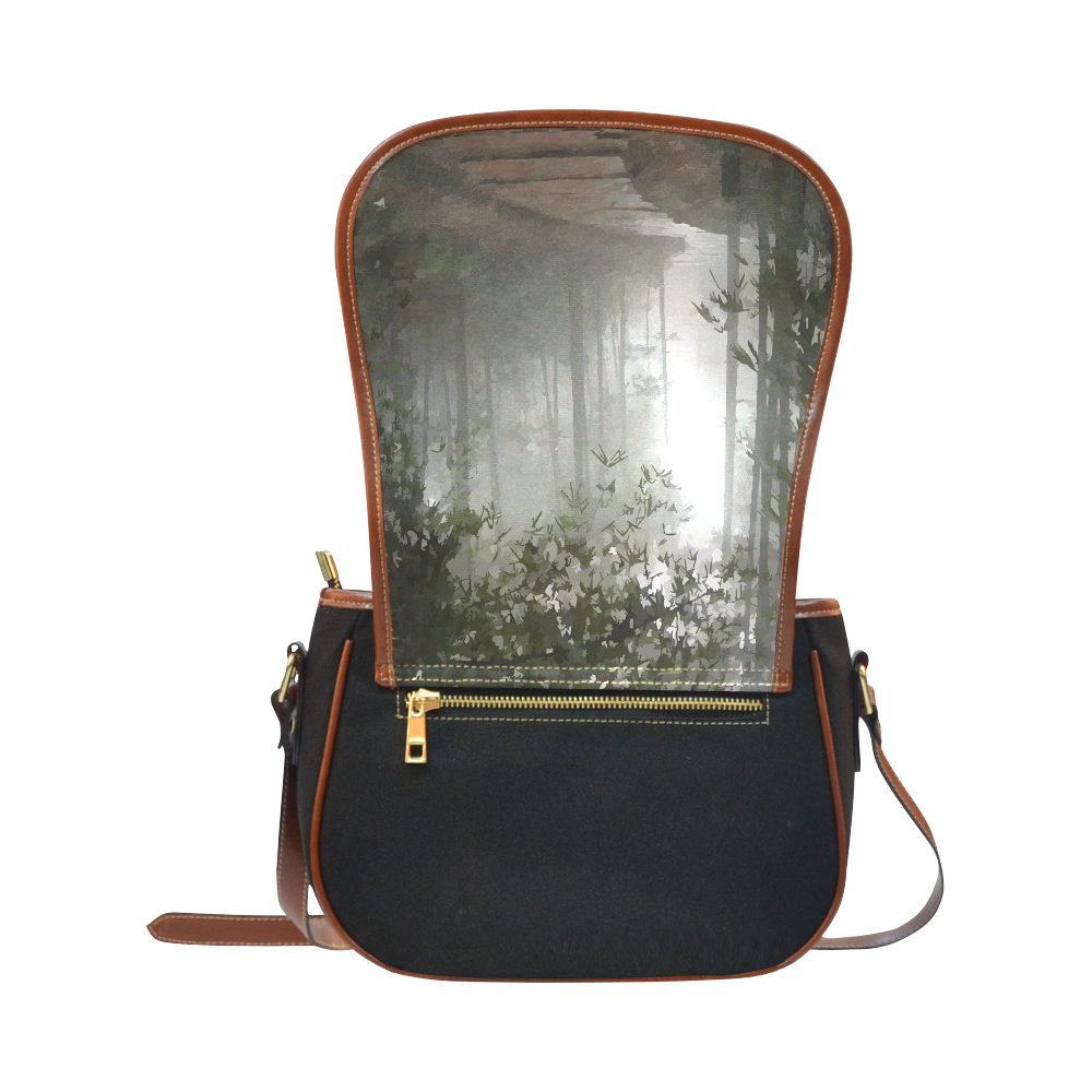 Forest Path in Mist Landscape Saddle Bag/Small (Model 1649)(Flap Customization)