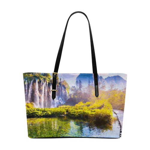 Waterfalls Forest Mountains Nature Landscape Euramerican Tote Bag/Large (Model 1656)