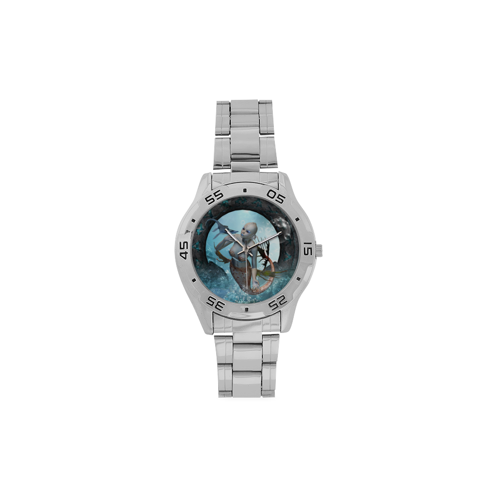 Beautiful mermaid with seadragon Men's Stainless Steel Analog Watch(Model 108)