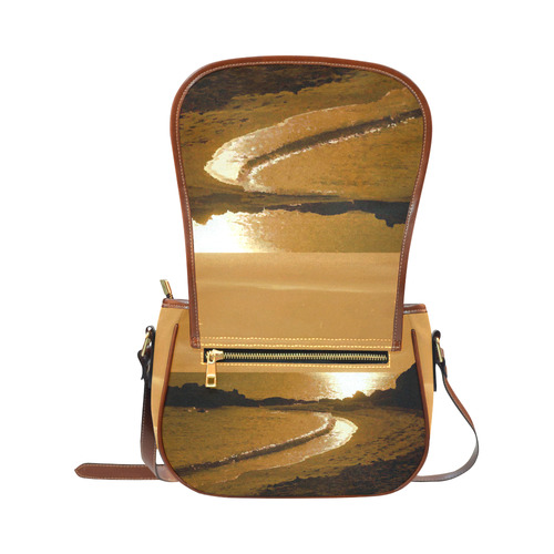 Cliffs on Beach at Sunset Landscape Saddle Bag/Large (Model 1649)