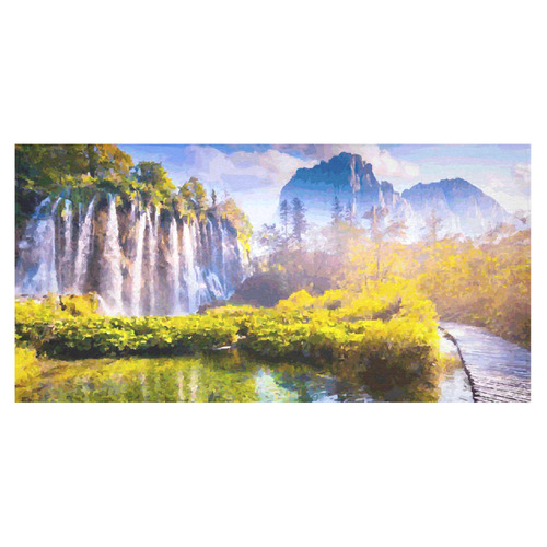 Waterfalls Forest Mountains Nature Landscape Cotton Linen Tablecloth 60"x120"