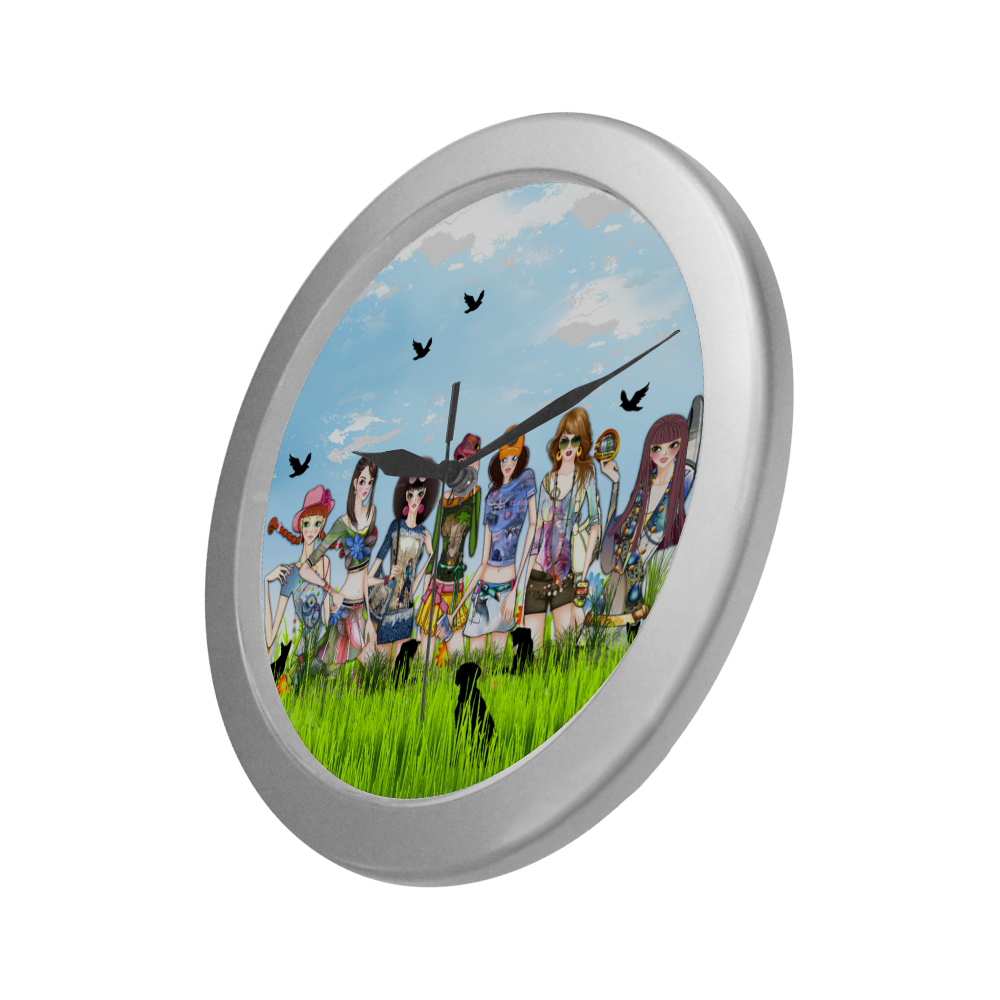 Fashion girls Silver Color Wall Clock