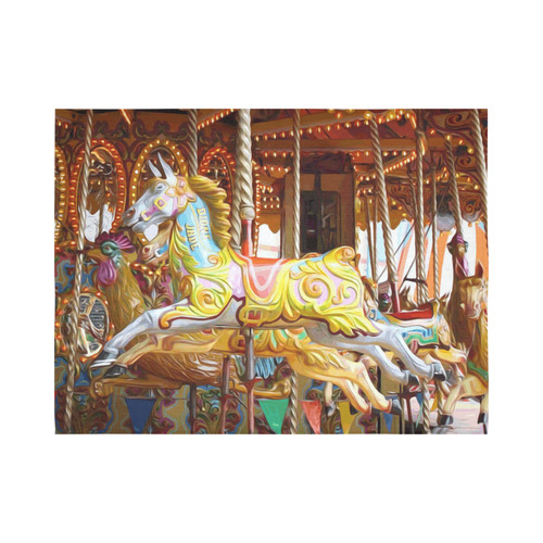 Colorful Carousel Horses Merry Go Round Cotton Linen Wall Tapestry 80"x 60"