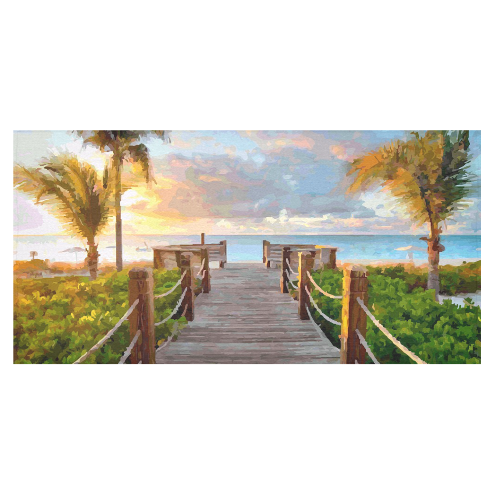 Sunset Landscape with Palm Trees Cotton Linen Tablecloth 60"x120"