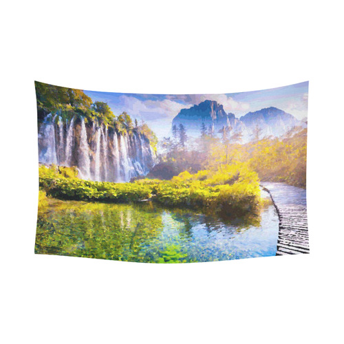 Waterfalls Forest Mountains Nature Landscape Cotton Linen Wall Tapestry 90"x 60"