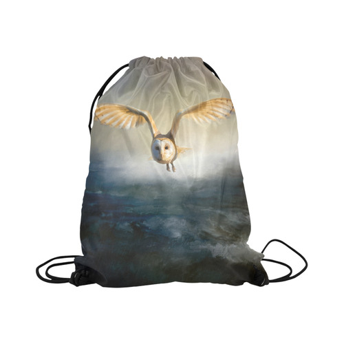 An barn owl flies over the lake Large Drawstring Bag Model 1604 (Twin Sides)  16.5"(W) * 19.3"(H)