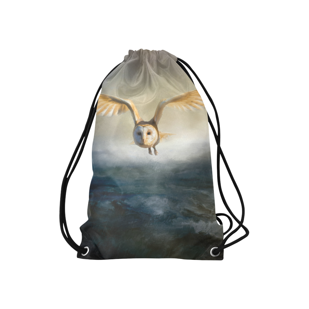 An barn owl flies over the lake Small Drawstring Bag Model 1604 (Twin Sides) 11"(W) * 17.7"(H)