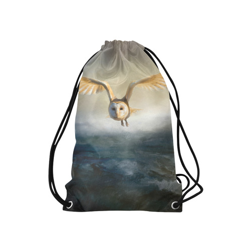 An barn owl flies over the lake Small Drawstring Bag Model 1604 (Twin Sides) 11"(W) * 17.7"(H)