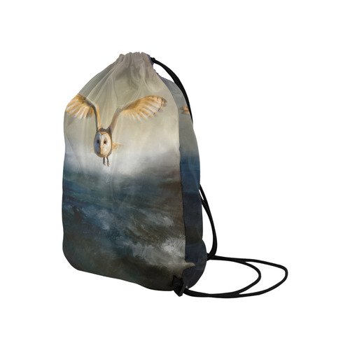 An barn owl flies over the lake Large Drawstring Bag Model 1604 (Twin Sides)  16.5"(W) * 19.3"(H)