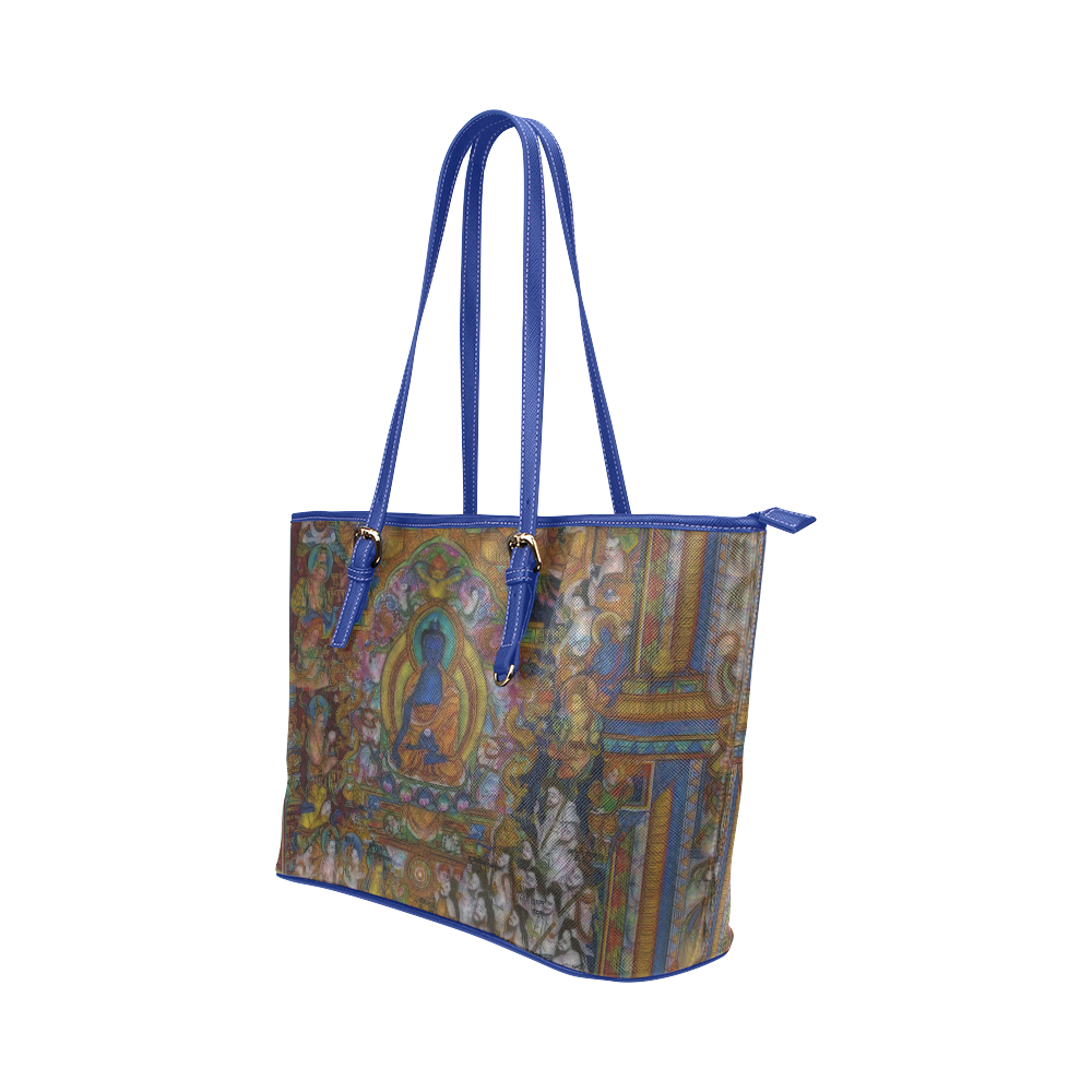 Awesome Thanka With The Holy Medicine Buddha Leather Tote Bag/Large (Model 1651)