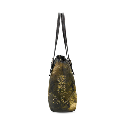 Wonderful chinese dragon in gold Leather Tote Bag/Small (Model 1640)