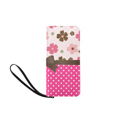 White Pink Polka Dots, Pink Brown Flowers, Floral Pattern and Chocolate Brown Bow Women's Clutch Purse (Model 1637)